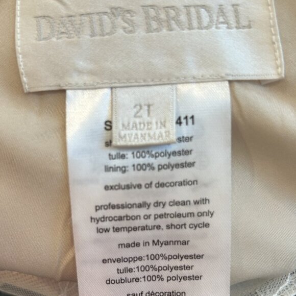 David's Bridal Lace Illusion & Tulle Flower Girl Dress WG1411 Ivory/Champagne 2T - Picture 12 of 12